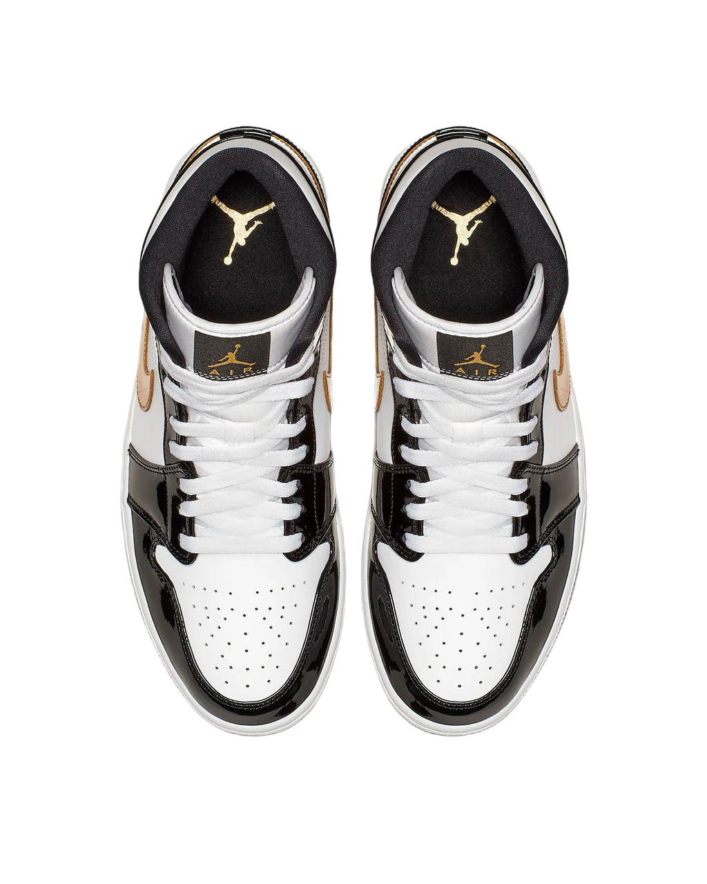 Air Jordan 1 Mid Patent Black White Gold