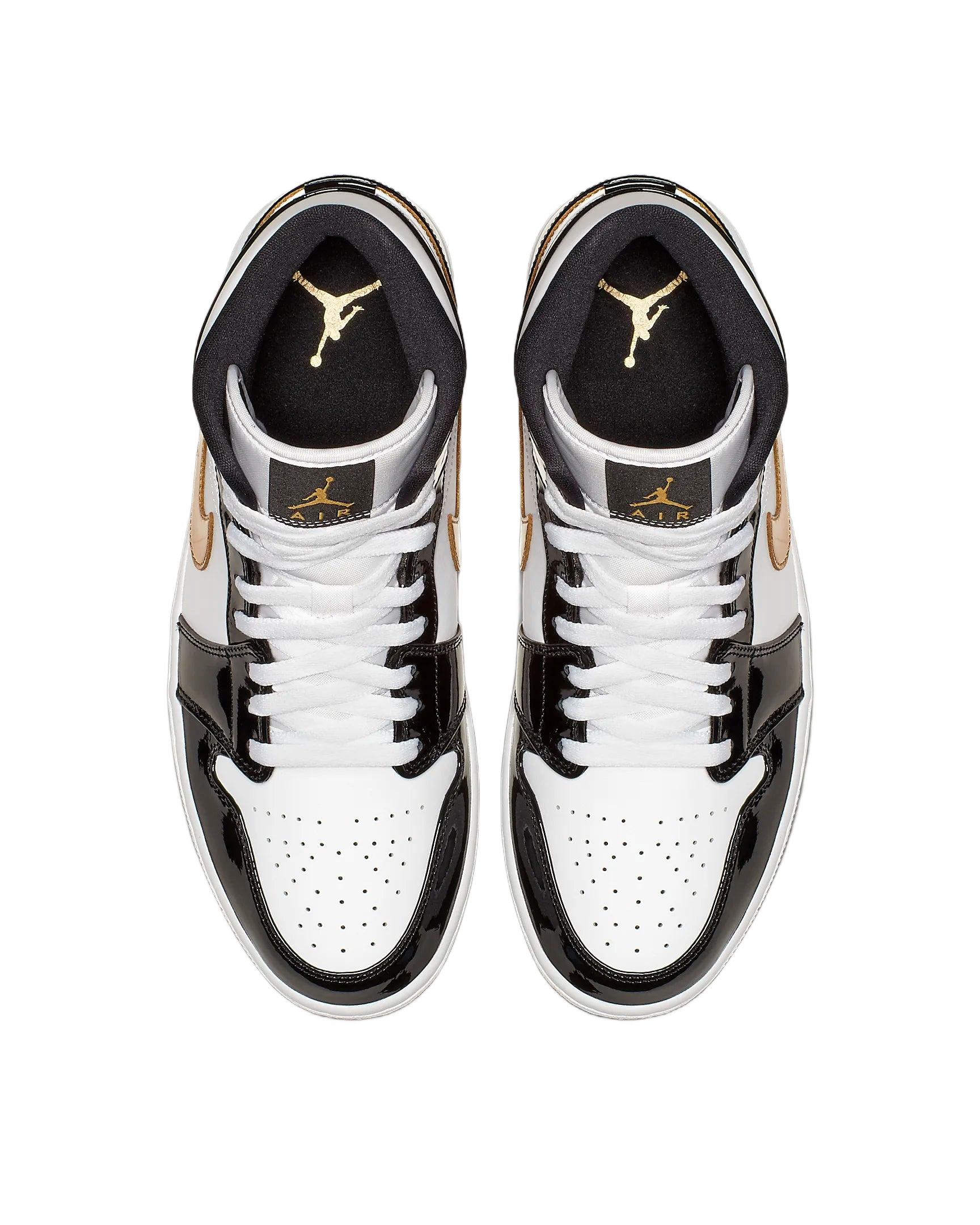 Air Jordan 1 Mid Patent Black White Gold