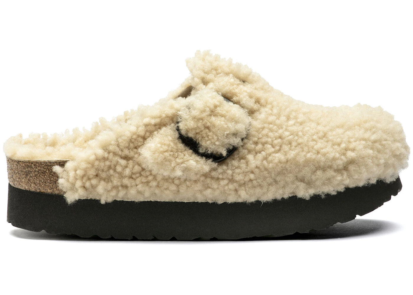Birkenstock Boston Big Buckle Platform Shearling Teddy Eggshell