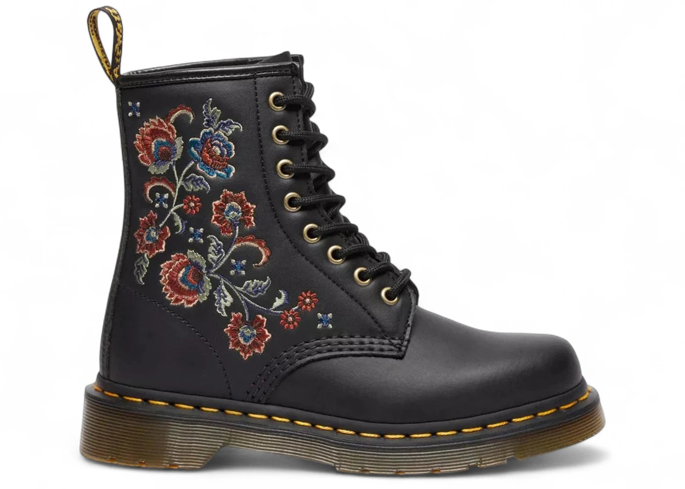 Dr. Martens 1460 Vonda Genix Nappa Leather Lace Up Boot Black Tavern Floral Stitching