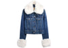Gap x Sandy Liang Women's Vegan Fur Crop Denim Jacket Starry Eye Blue