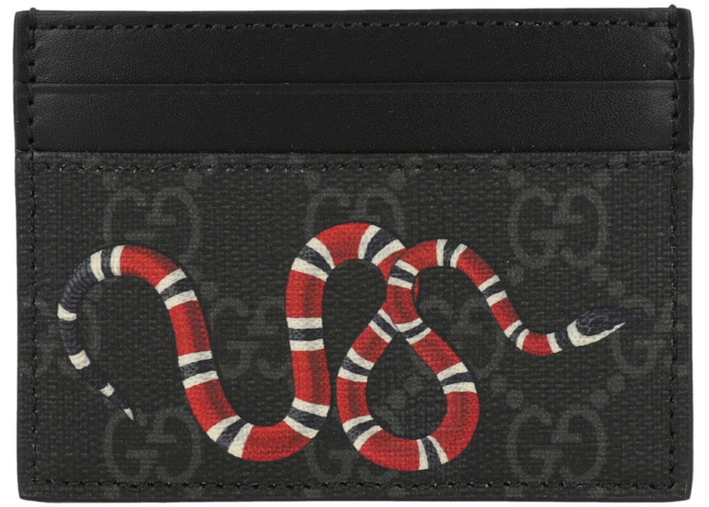Gucci Kingsnake Print GG Supreme Card Holder Black/Red