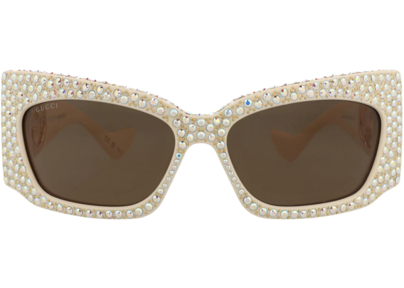 Gucci Shield-Frame Recycled Acetate Sunglasses Ivory Ivory Brown