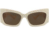Gucci Shield-Frame Recycled Acetate Sunglasses Ivory Ivory Brown
