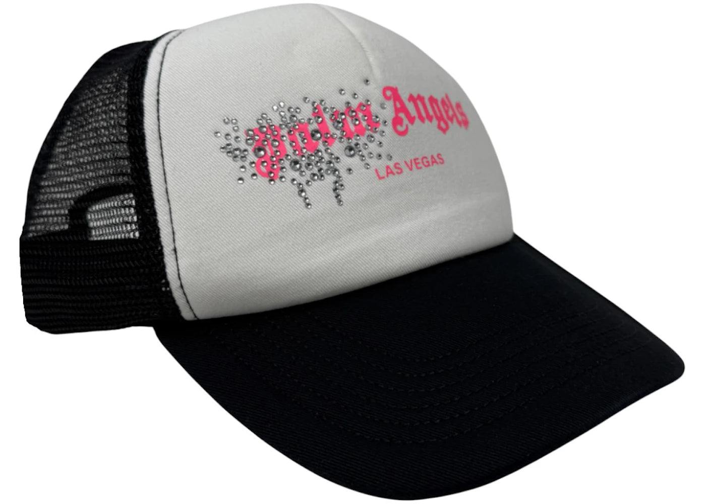 Palm Angels Rhinestone Las Vegas Trucker Cap Black/White/Pink