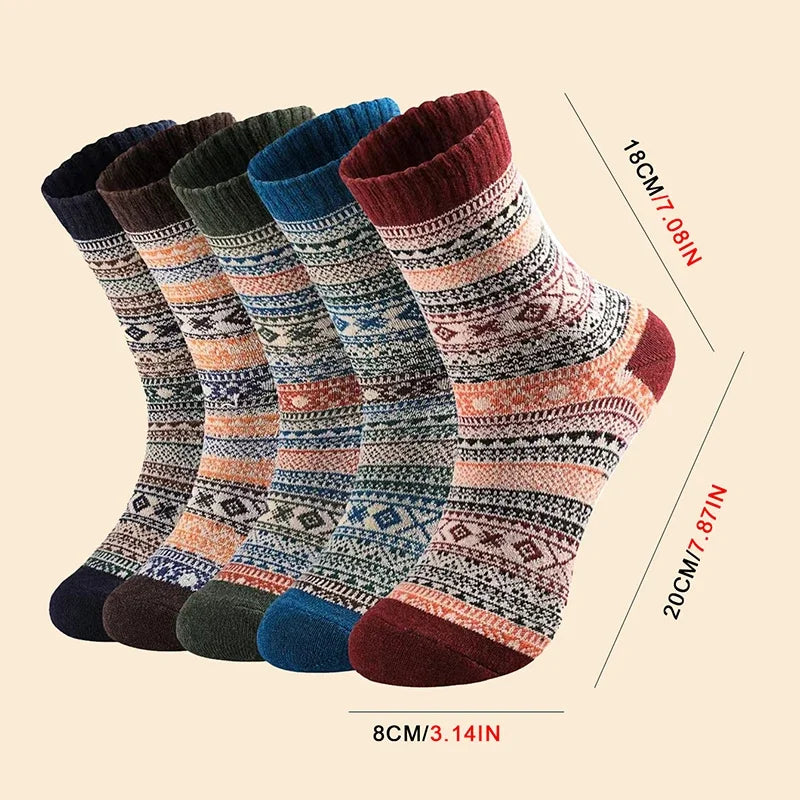 Winter Wool Socks by Mr. Sneakerseller – Thick Retro Warm Set (5 Pairs)
