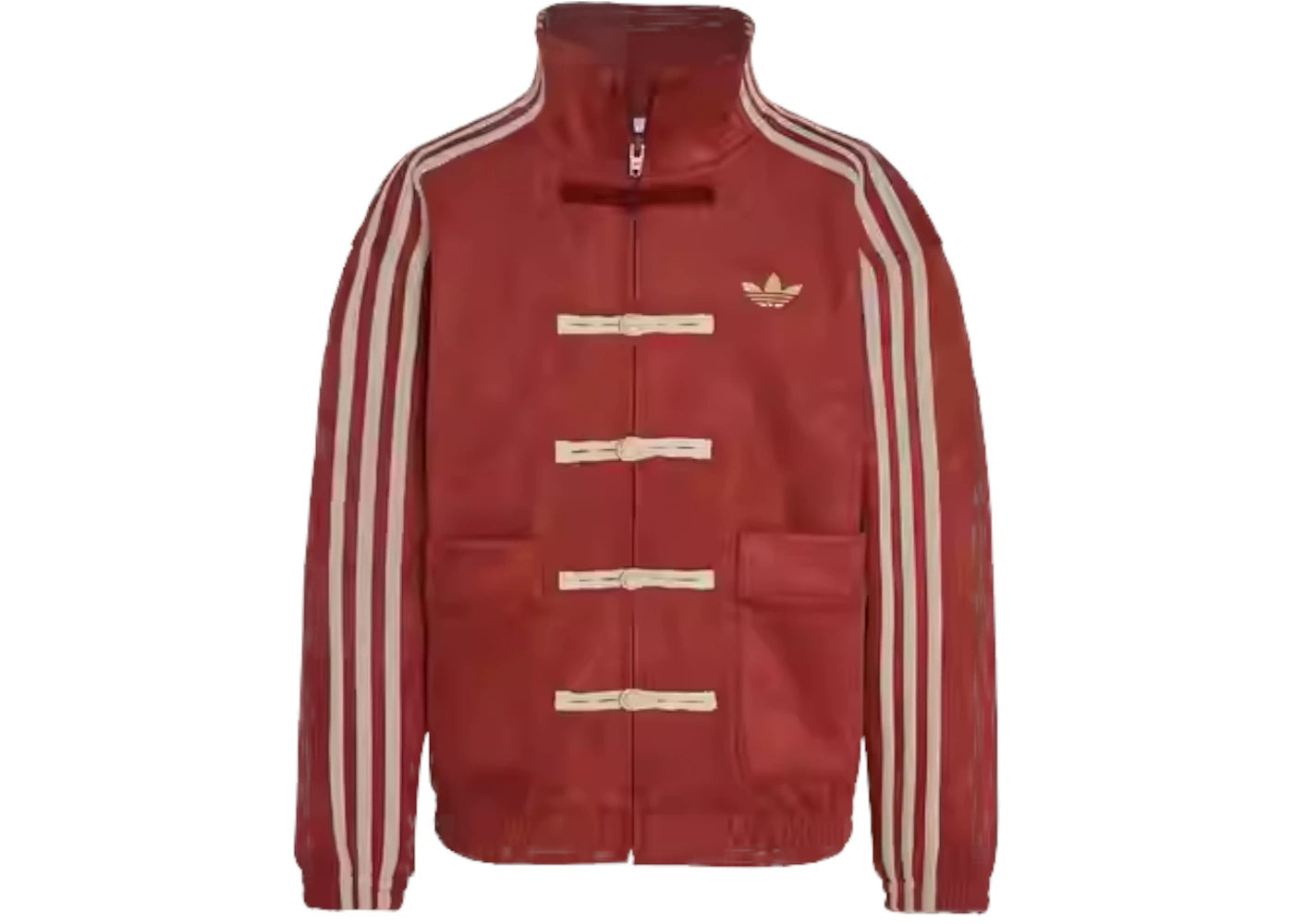 adidas Junior Kinder-Strickjacke im chinesischen Stil, Oversize, gebraucht, Rubin/Wunderbeige